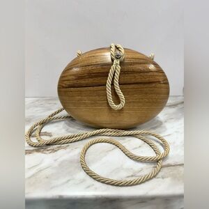 HARRY ROSENFELD ITALY Cross Body WOOD BAG PURSE Leather Lined Italian 1960’